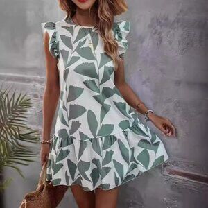 Summer lotus leaf sleeve loose print A-line dress